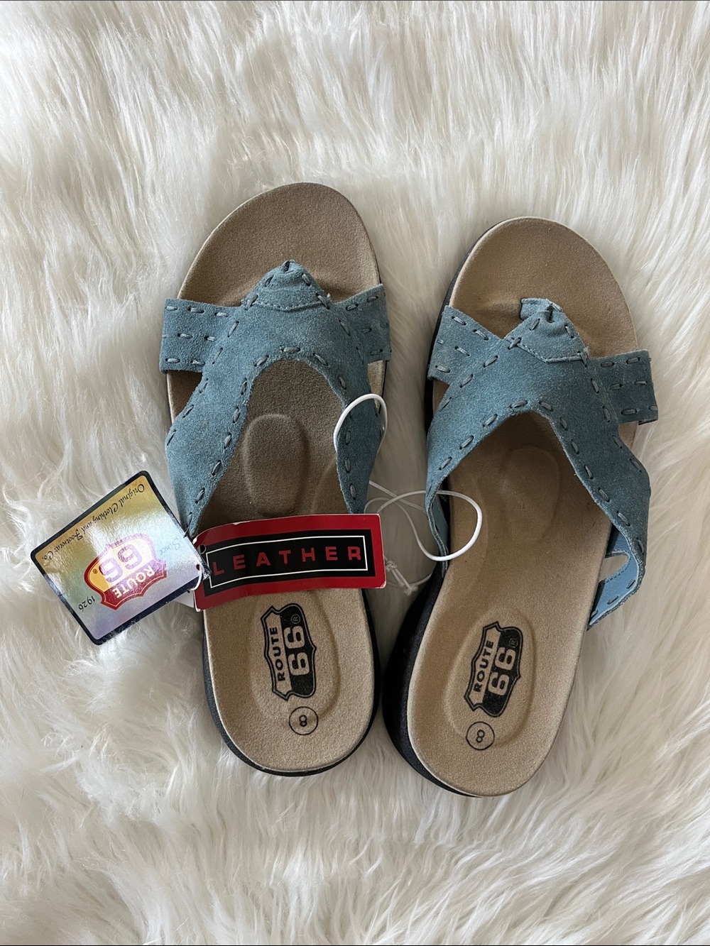 Route 66 Women’s Sandals Suede Slip-on Leather Shoes Size 8 Light Blue